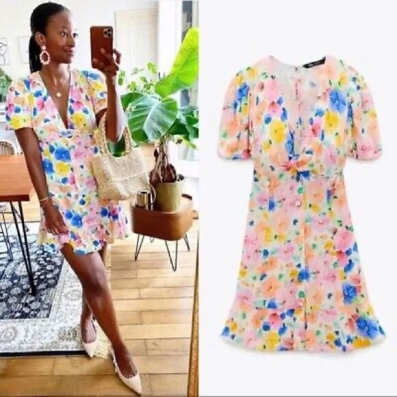 ZARA FLORAL PRINTED MINI DRESS - Picture 5 of 9